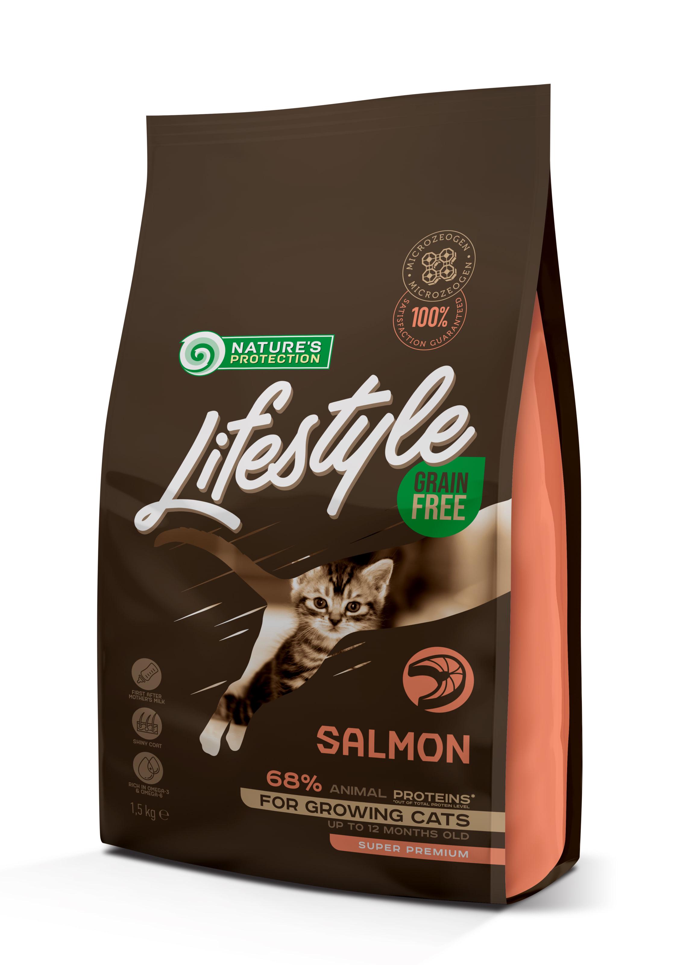 Корм сухой беззерновой Nature's Protection Lifestyle Grain Free Salmon Kitten с лососем для котят 1,5 кг (4771317459534)