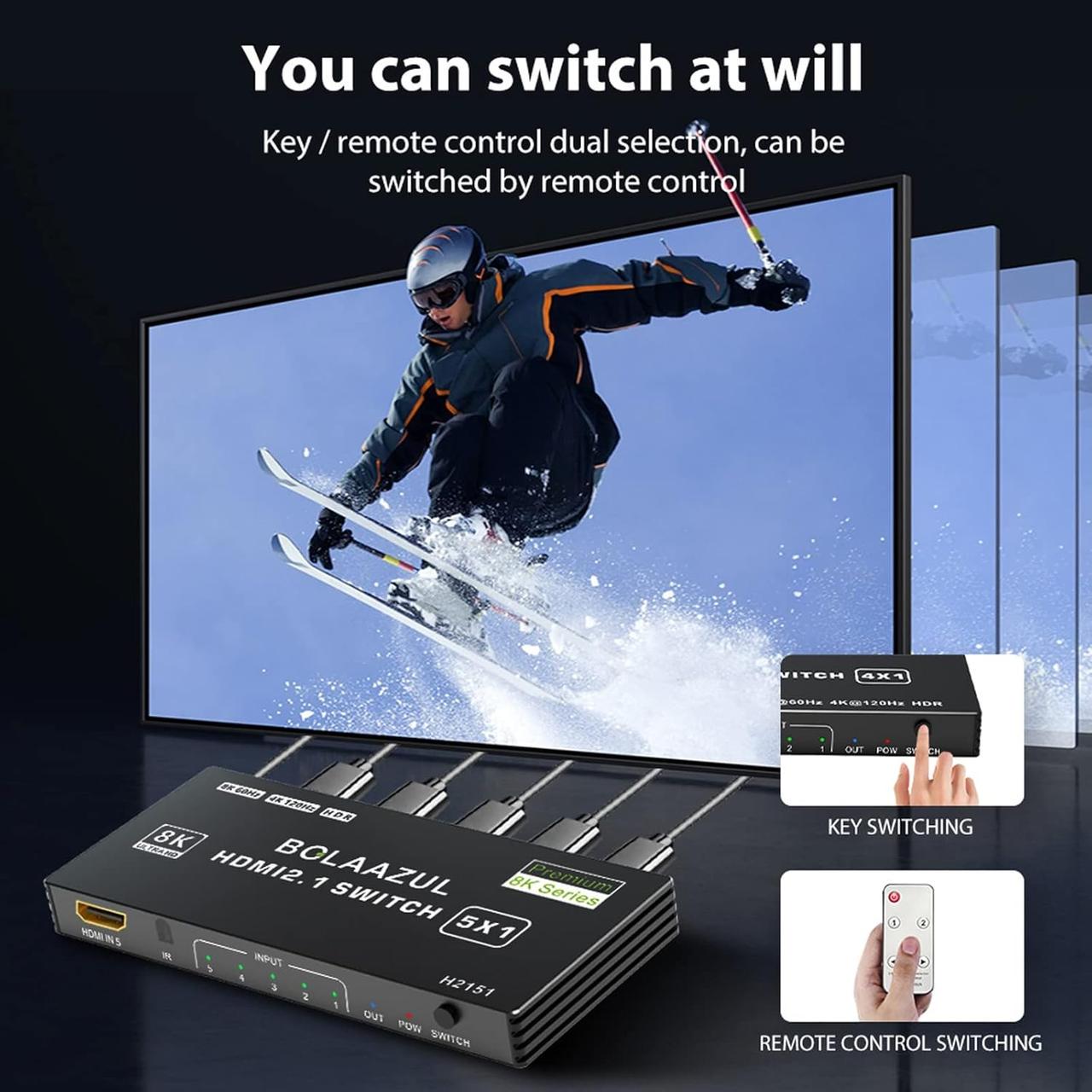 Переключатель 8K HDMI 2.1 5в1 с дистанционным управлением - фото 3