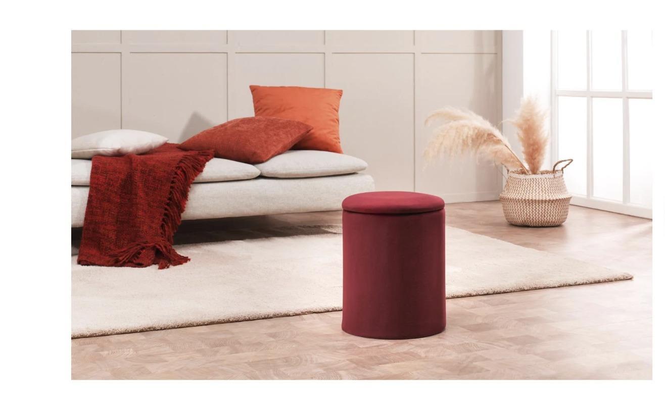 Пуфик плюшевый бархат с местом для хранения внутри 35x41 см Красный