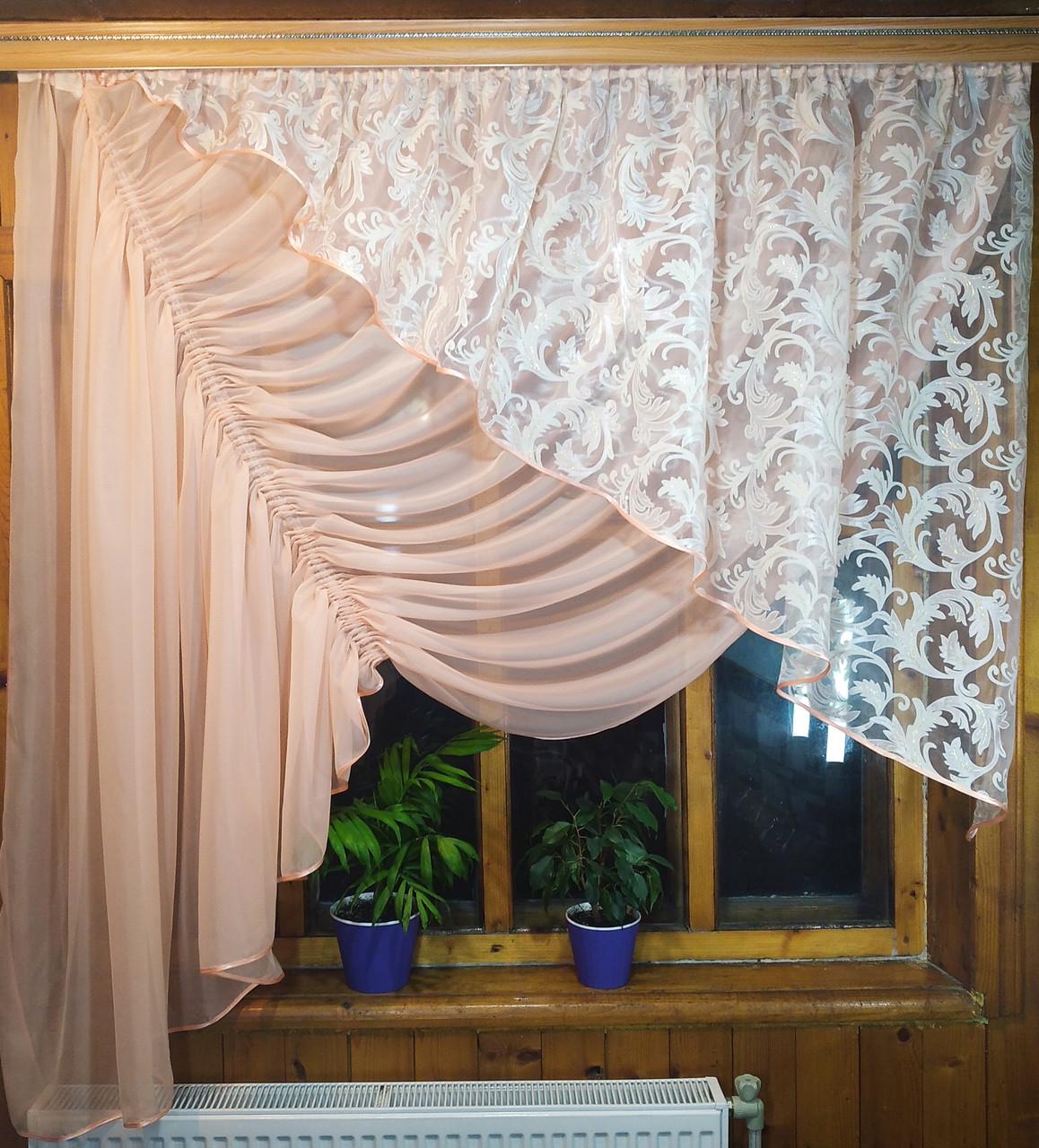 Тюль Камелия вензель левая Персиковый (1811505457)