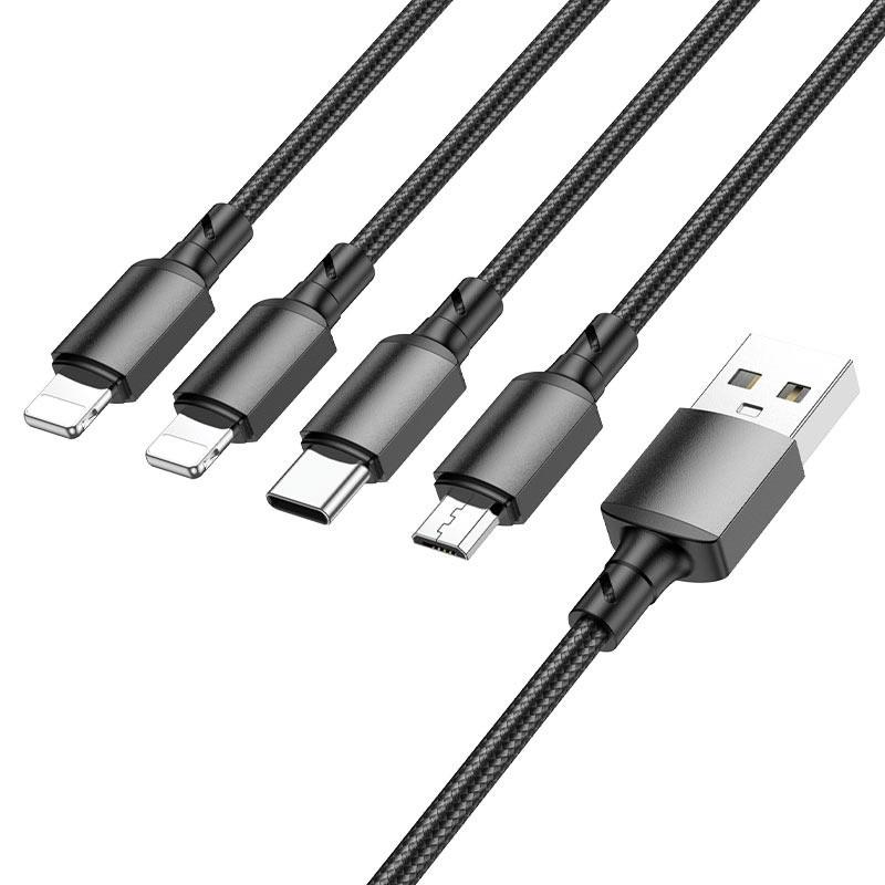Дата кабель Borofone BX72 USB to 4in1 Lightning/Lightning/MicroUSB/Type-C 1 м Black Дата кабель Borofone BX72 USB to 4in1 Lightning/Lightning/MicroUSB/Type-C 1 м Black
