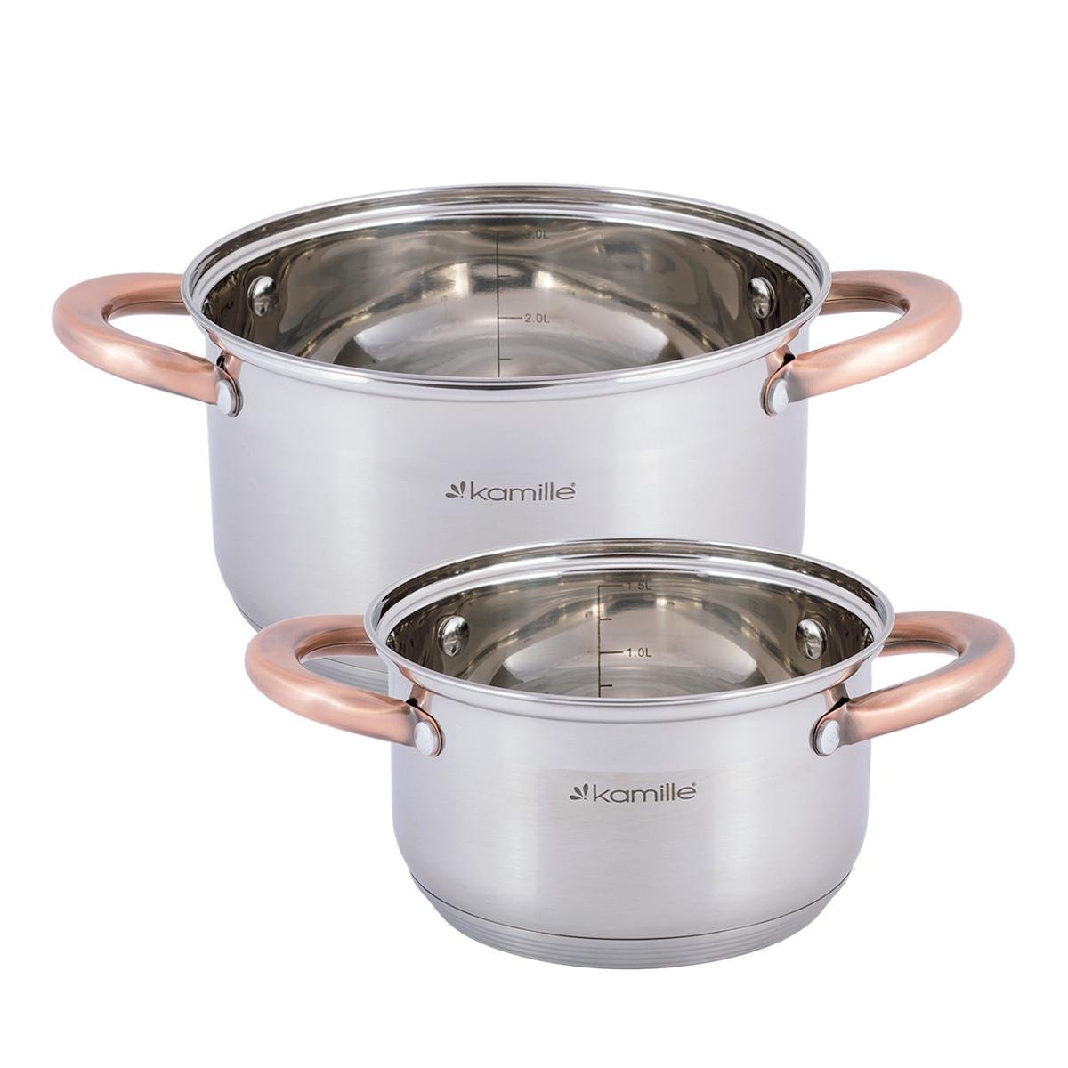 Набір каструль із кришками Kamille КМ-4935 із нержавіючої сталі з 4-х предметів Сталевий (150-84-4935) - фото 2 Набір каструль із кришками Kamille КМ-4935 із нержавіючої сталі з 4-х предметів Сталевий (150-84-4935) - фото 2