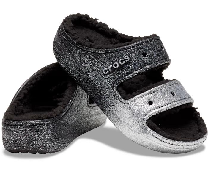Утеплені шльопанці з блискітками Crocs Cozzzy Glitter р. W7/EUR 37-38 Black/Silver (9394977)