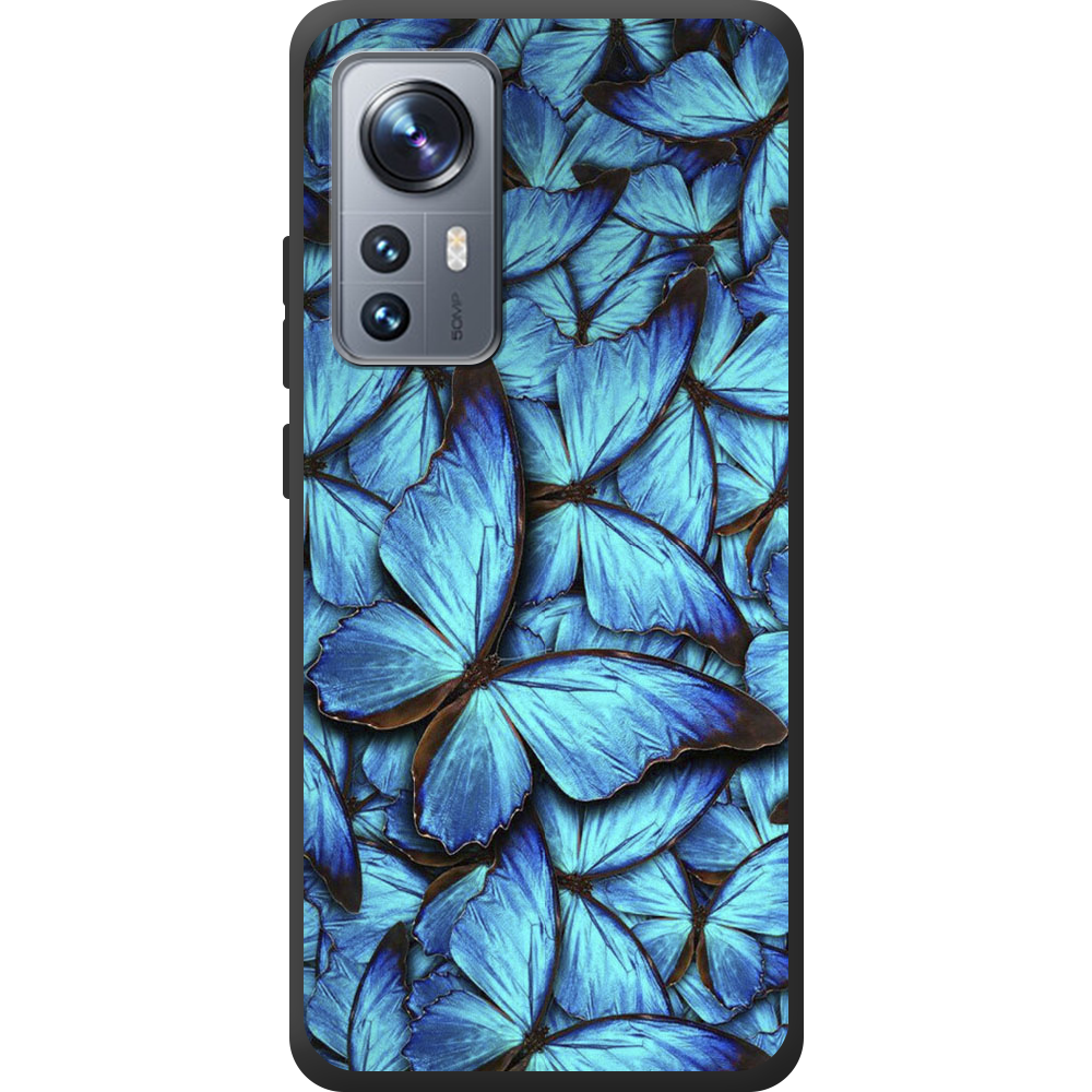 Чехол BoxFace Xiaomi 12 / 12X лазурные бабочки Черный силикон (44529-up1550-44506)