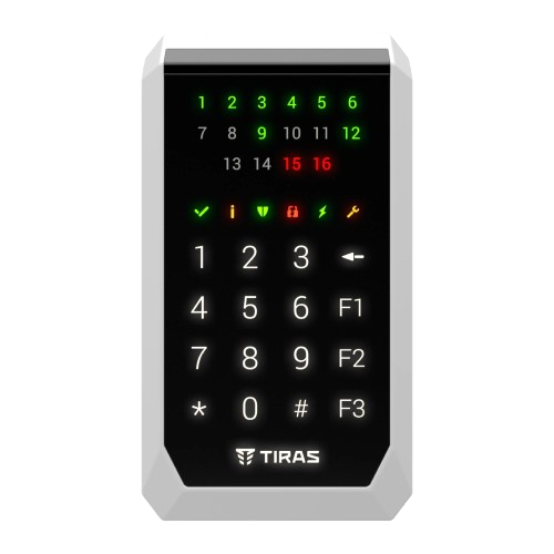 Клавиатура сенсорная светодиодная TIRAS K-PAD16+ до 1000 м 16 индикатор зон NFC/Mifare Черный (ab3589fb)