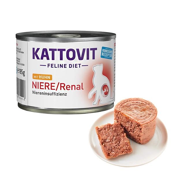Влажный корм лечебный консервы для котов с заболеваниями почек Kattovit Veterinary Niere Renal курица банка 185 г (78041)