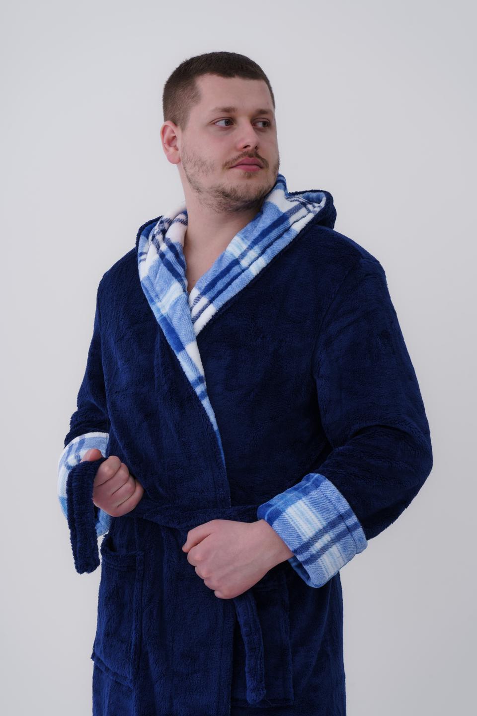 Халат чоловічий UT Store 3XL Темно-синій з блакитною клітиною - фото 3 Халат чоловічий UT Store 3XL Темно-синій з блакитною клітиною - фото 3