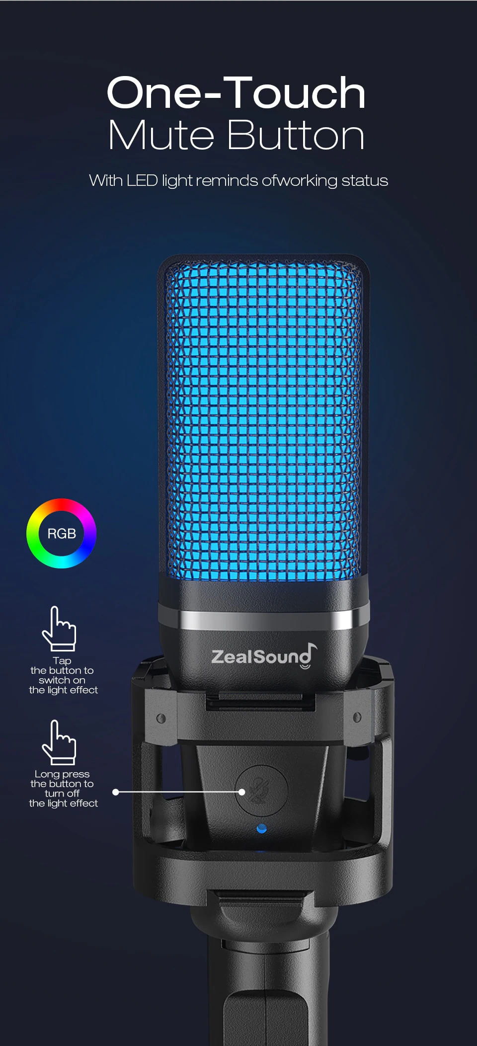 Микрофон Zealsound A68 USB с RGB-подсветкой (11101084) - фото 3