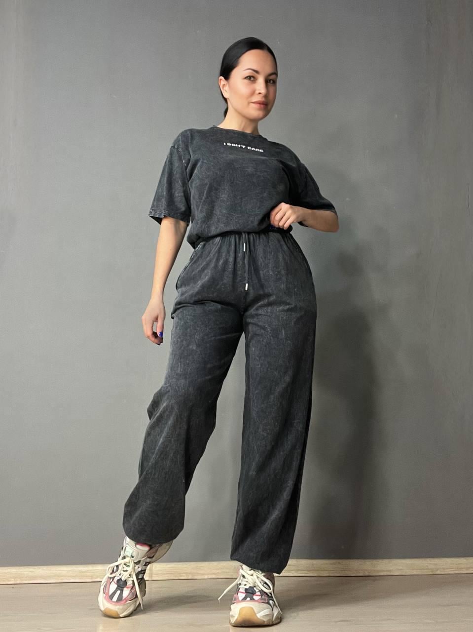Костюм женский COAST MODA 4351 вареный с футболкой штаны джоггеры S Черный (1965)