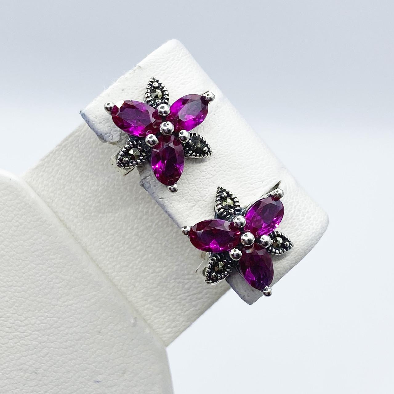 Серьги серебряные с корундом и марказитом 5,32 г (2252610399)