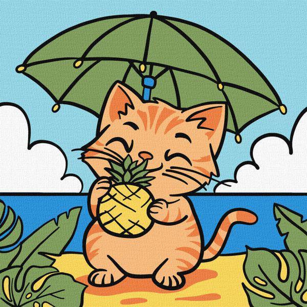 Картина за номерами Ideyka Котик та ананас 25x25 см (Id-KHO1243)