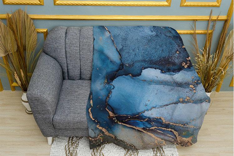 Плед PromoZP Мрамор плюш двухслойный 135х150 см Синий (102390-1)