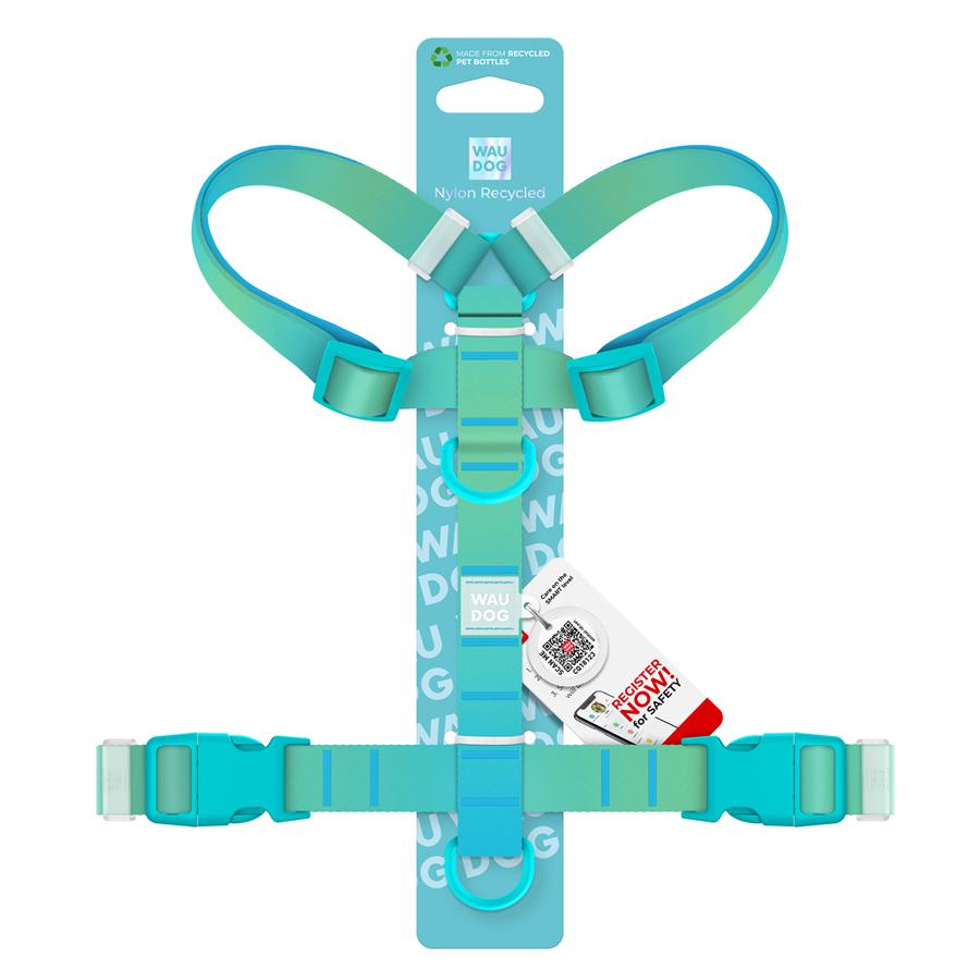 Шлейка для собак с QR-паспортом WAUDOG Nylon Recycled Градиент пластиковый фастекс S 15 мм A 30-45 см/B 35-45 см Blue (47512) - фото 3 Шлейка для собак с QR-паспортом WAUDOG Nylon Recycled Градиент пластиковый фастекс S 15 мм A 30-45 см/B 35-45 см Blue (47512) - фото 3