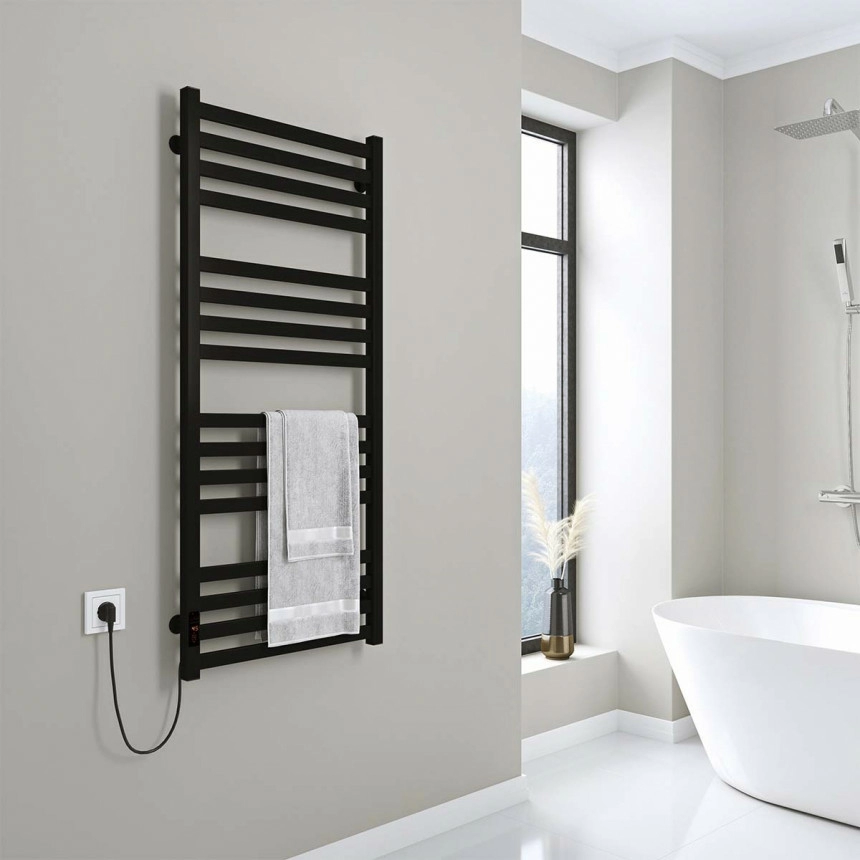 Полотенцесушитель Deffi Magnus П16 электрический Е левое соединение 500х1200 см Черный