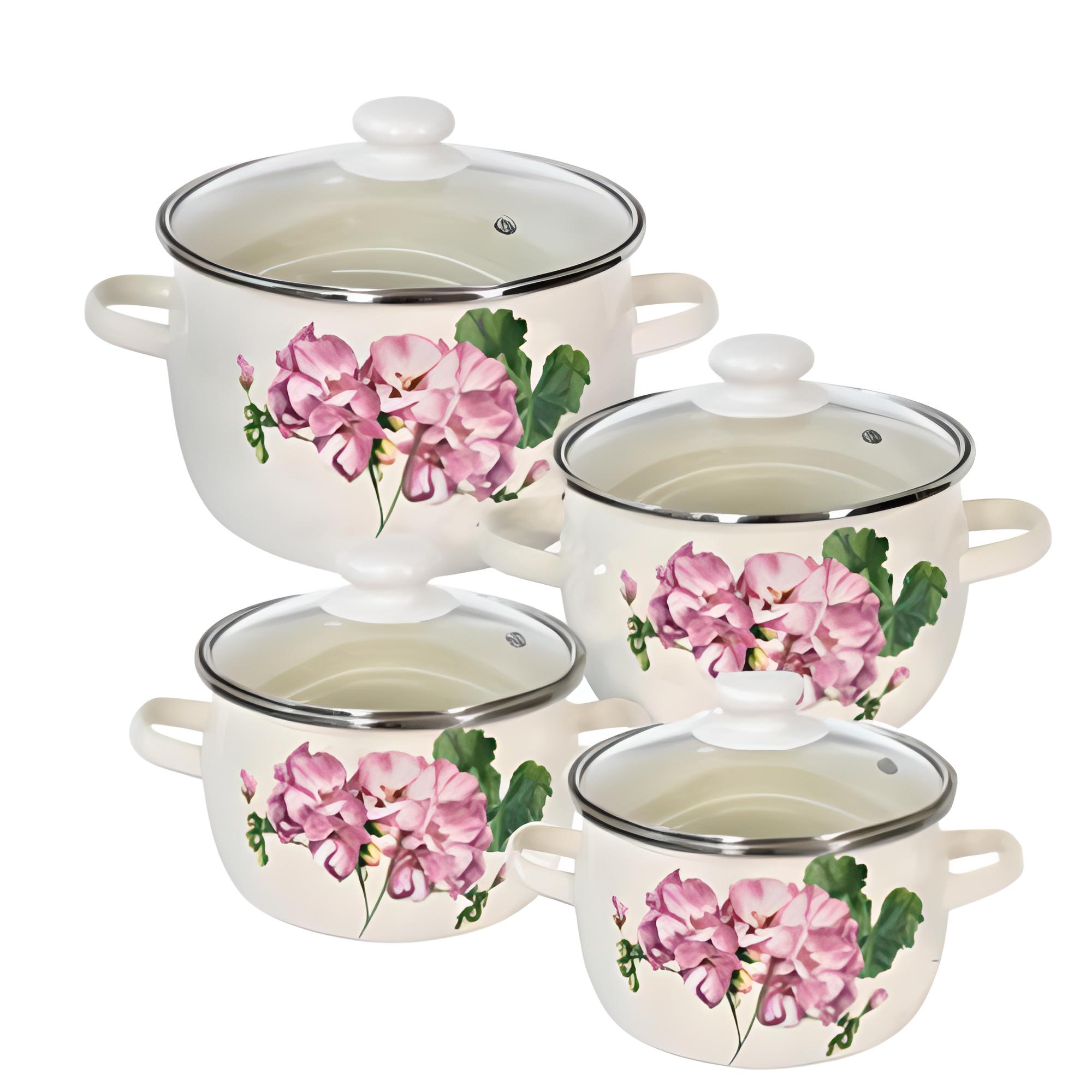 Набір каструль Пеларгонія зі скляними кришками 1,5/2,5/3,5/5 л (110229200