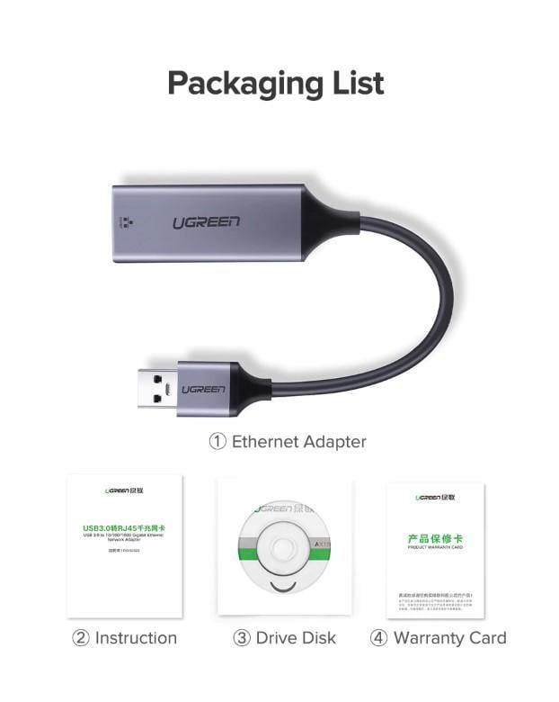 Мережевий адаптер Ugreen USB 3,0 to Gigabit RJ-45 Ethernet Card adapter (CM209) - фото 10