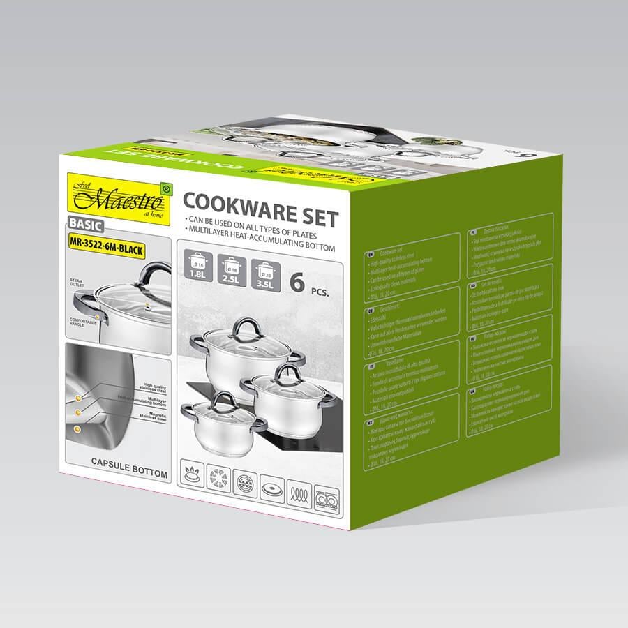 Набор кастрюль Maestro MR-3522-6M 6 пр. Черный (122565) - фото 4