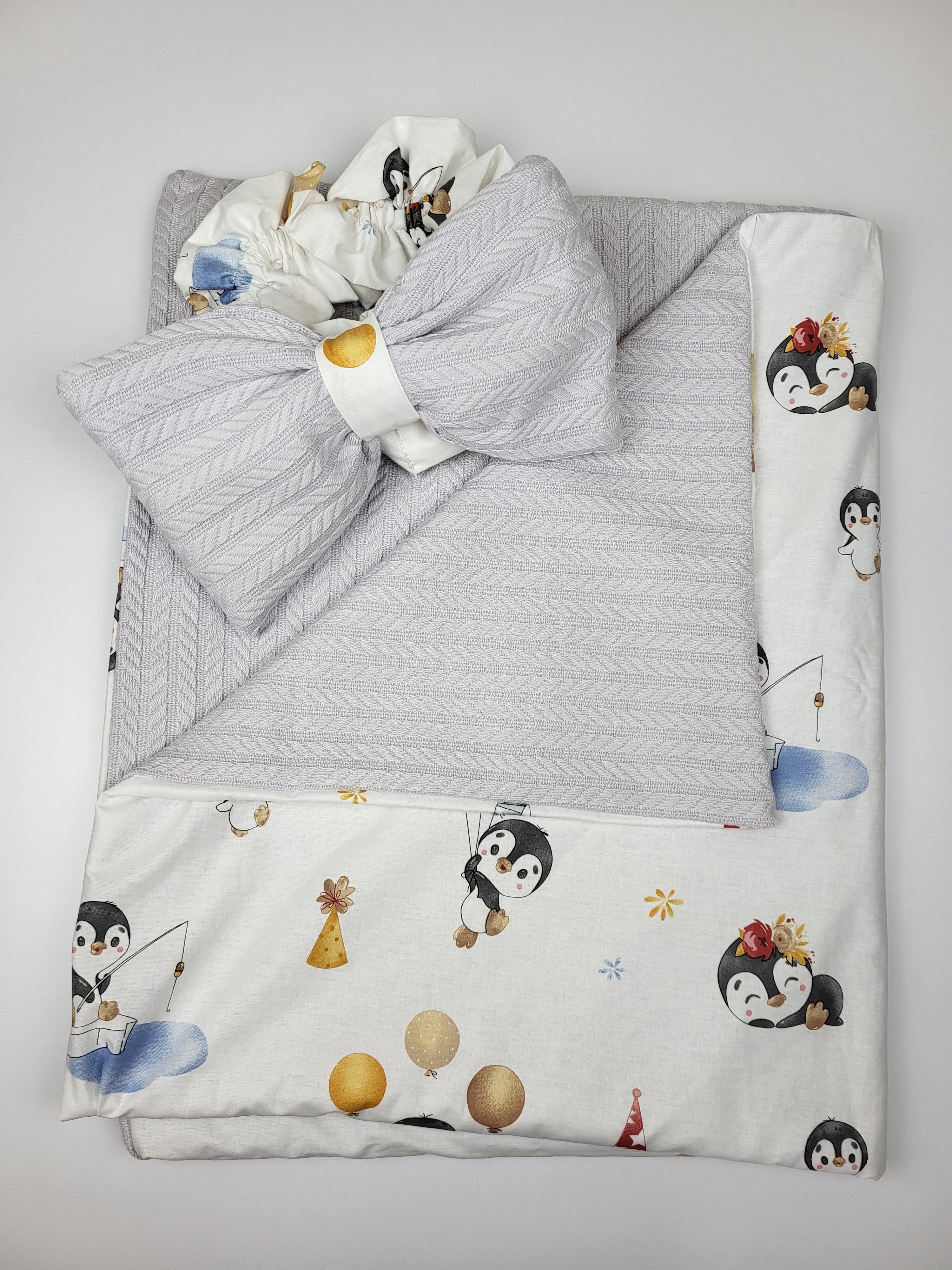 Плед на выписку двусторонний 2в1 с пингвинами 100х80 см Серый (1557) - фото 2