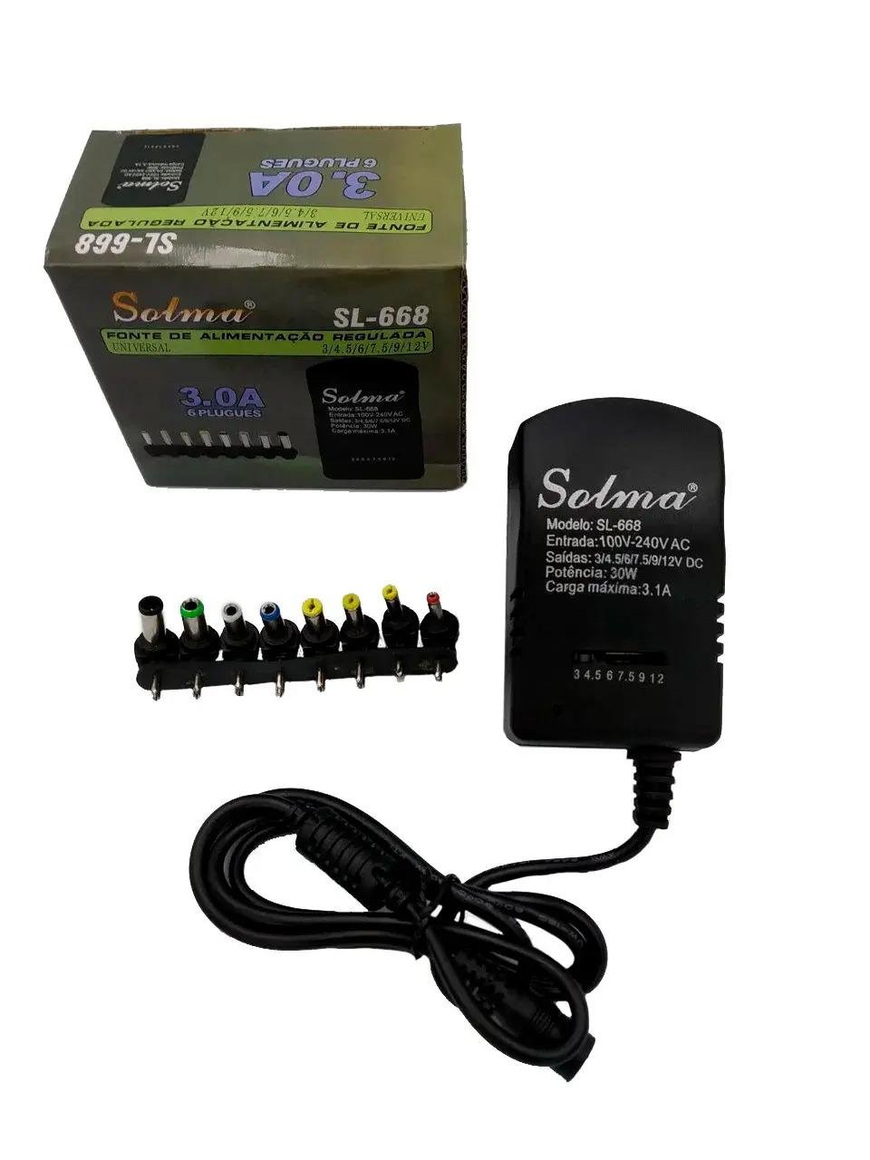 Блок живлення Solma SL-668 12 V з регулюванням напруги та 8 насадками (1007850-Black-1) - фото 2