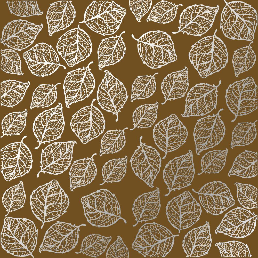 Лист бумаги односторонний Silver Delicate Leaves с серебряным тиснением 30,5х30,5 см Milk Chocolate