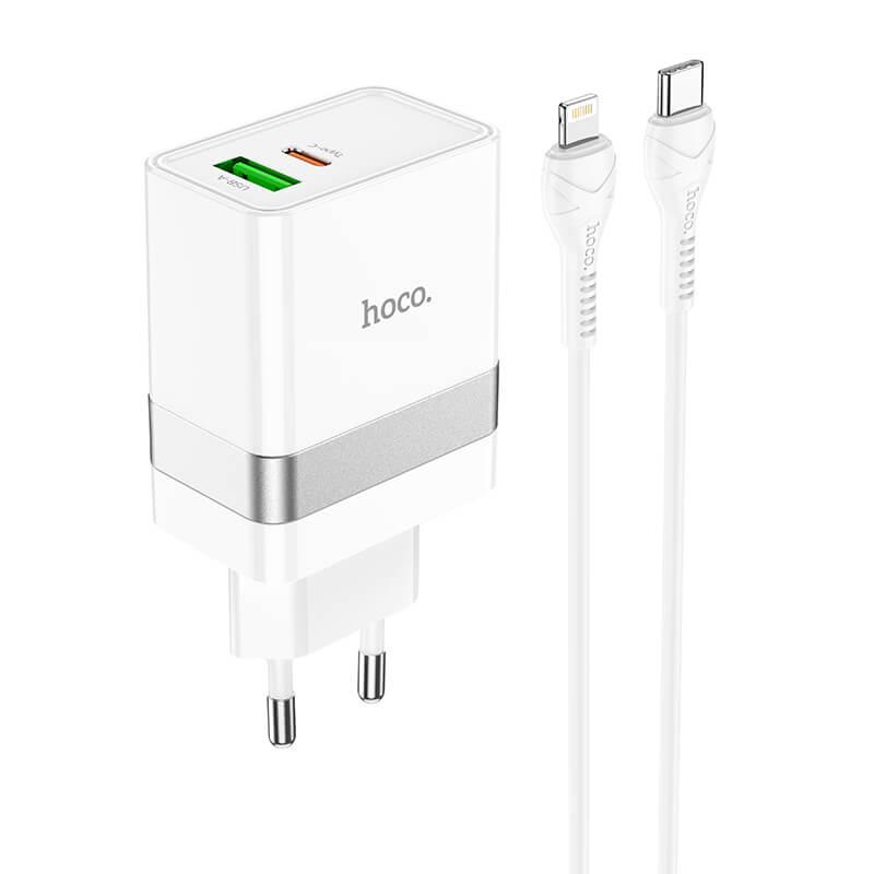 Зарядное устройство сетевое Hoco Type-C to Lightning Cable Extension Speed Charger Set N21 USB/Type-C 30 Вт Белый (609756)