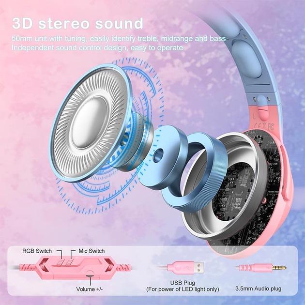 Наушники с гарнитурой Onikuma Gaming Audio K9 для Android/ПК/PS4/Xbox/Switch (pink&blue) - фото 4