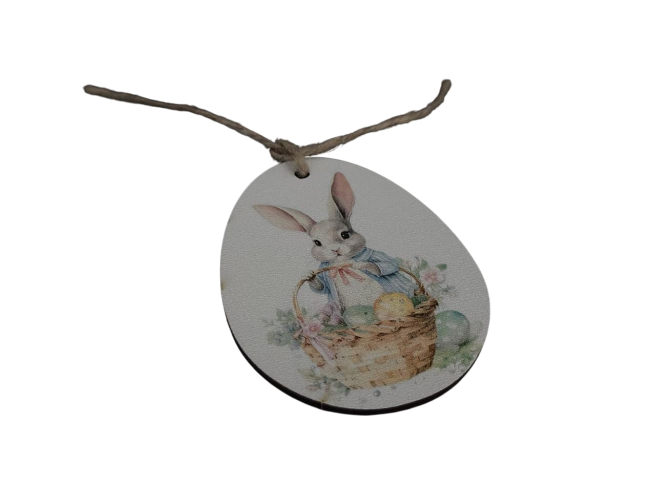 Заготівка-підвіска для рукоділля Пасхальне яйце з принтом пасхальний заєць під декупаж і розпис 8х6 см Різнокольоровий (XV-004)