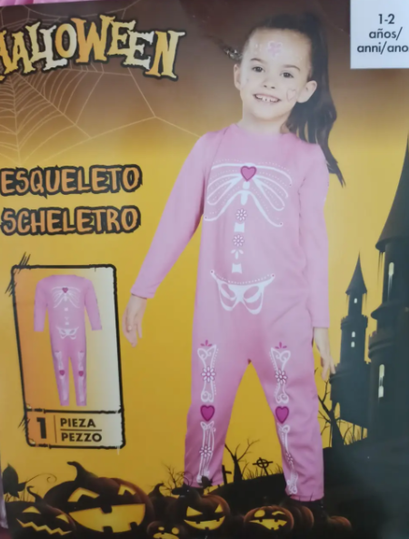 Костюм для Хэллоуина для девочки Скелет 1-2 года Розовый (346216) - фото 4