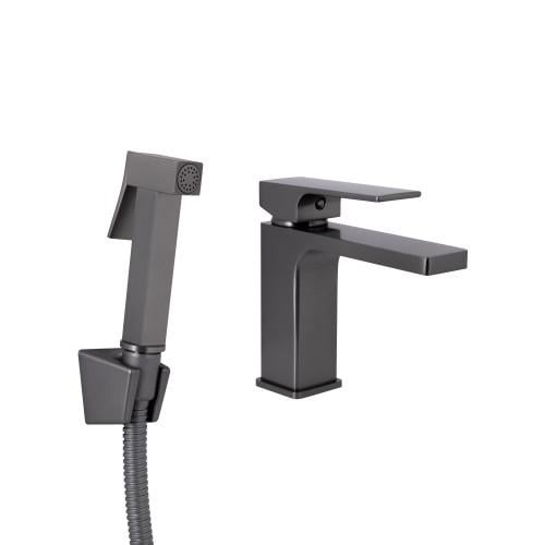 Змішувач для раковини Q-tap Gemini з гігієнічним душем Gunmetal Black (QTGEM272GMB45692)