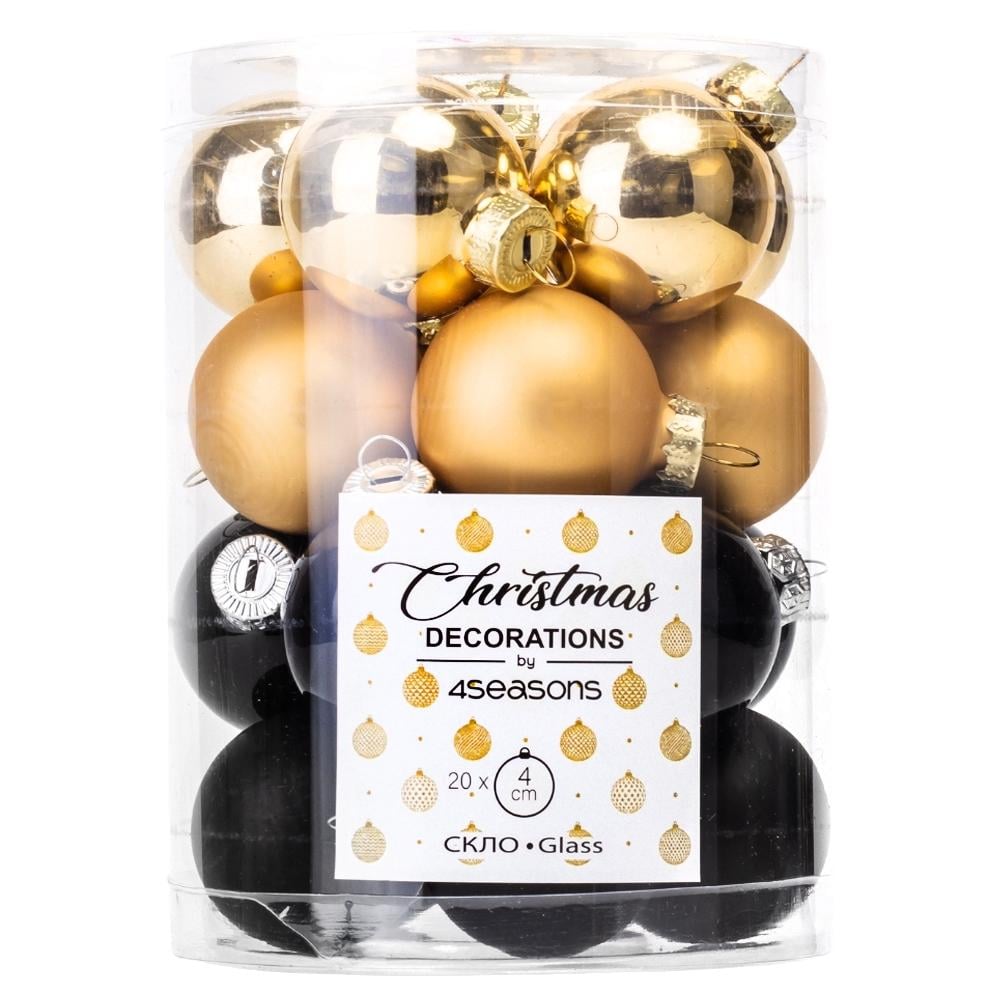 Набор елочных шаров стеклянных Волшебный сезон 4 см 20 шт. Черно-золотой (6024-007)