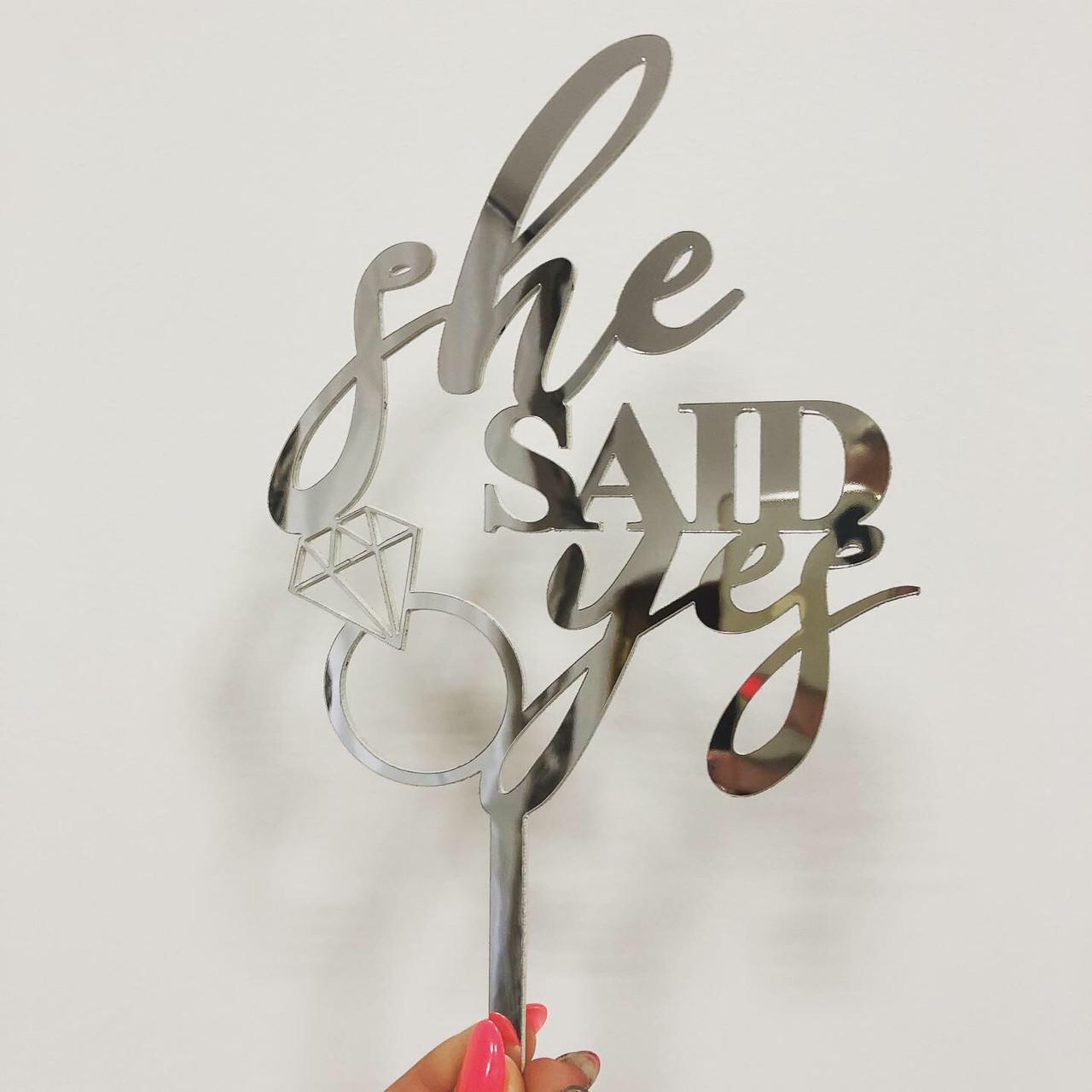 Топпер фигурка Manific Decor She Said Yes на торт зеркальный двусторонний