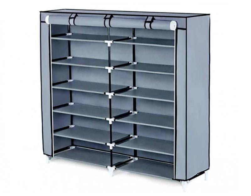 Тканинна шафа-органайзер HCX для зберігання речей та взуття T-2712 на 2 секції Сірий