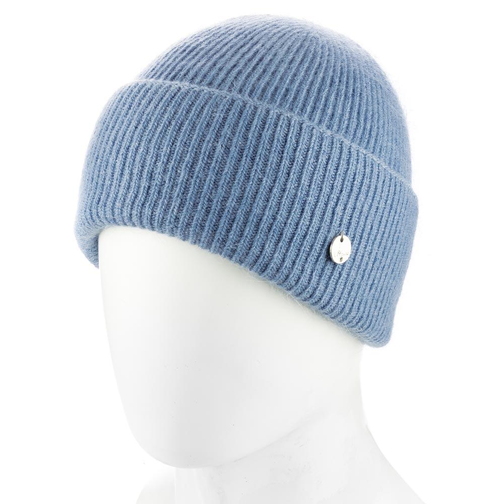 Шапка женская ангоровая зимняя Atrics WH894 в мелкий рубчик с двойным отворотом утепленная флисом Джинсовый - фото 1