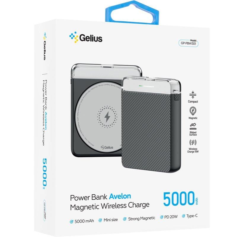 Повербанк з бездротовою зарядкою Gelius Avelon GP-PBW301 Magnetic Wireless Charge 15W 5000 mAh Black (100989) - фото 5