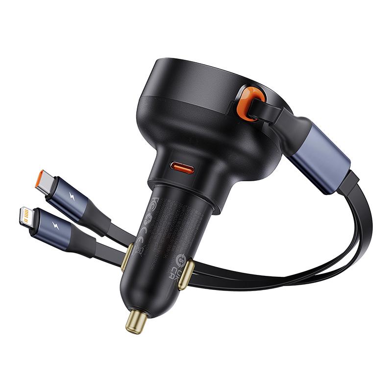 Зарядное устройство автомобильное BASEUS Enjoyment Pro Car Charger C+Retractable C&iP Cable 60W Cluster Black (C00057802111-00) - фото 3 Зарядное устройство автомобильное BASEUS Enjoyment Pro Car Charger C+Retractable C&iP Cable 60W Cluster Black (C00057802111-00) - фото 3
