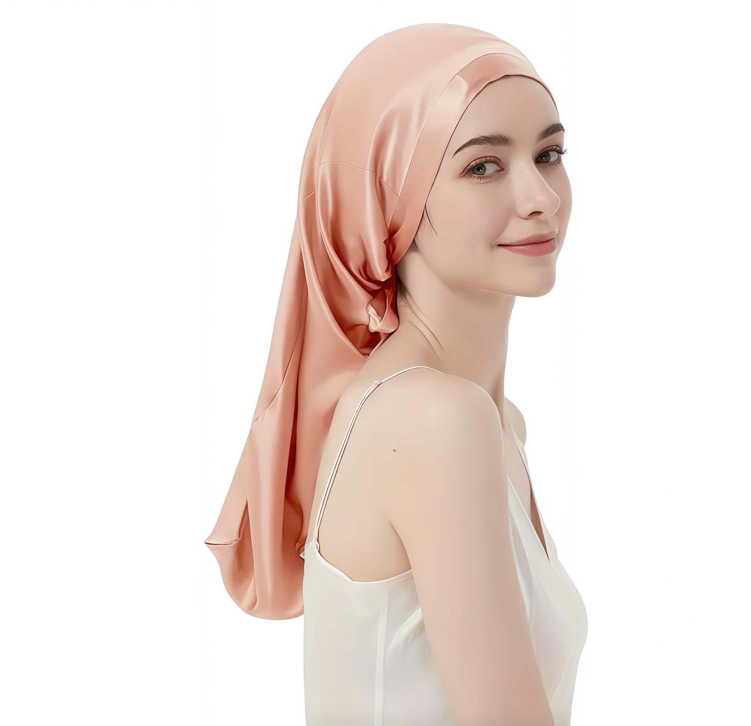 Шовкова шапочка для сну з 100% натурального шовку для захисту волосся Персиковий (4647459)