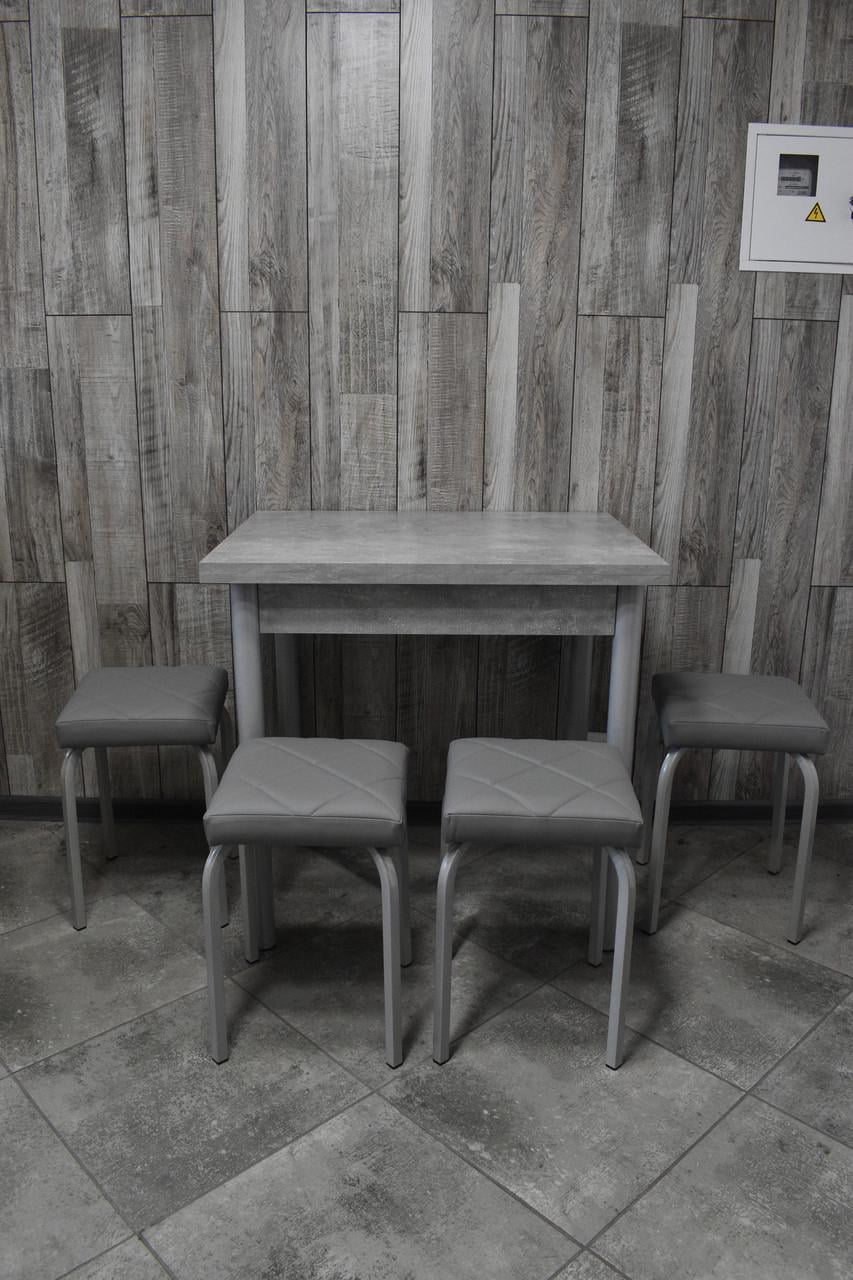 Кухонний комплект Оскар стіл розкладний/табурети 4 шт. Tutti Lux 60х80/80х120х75 см Бетон темний/Темно-сірий (28374994)