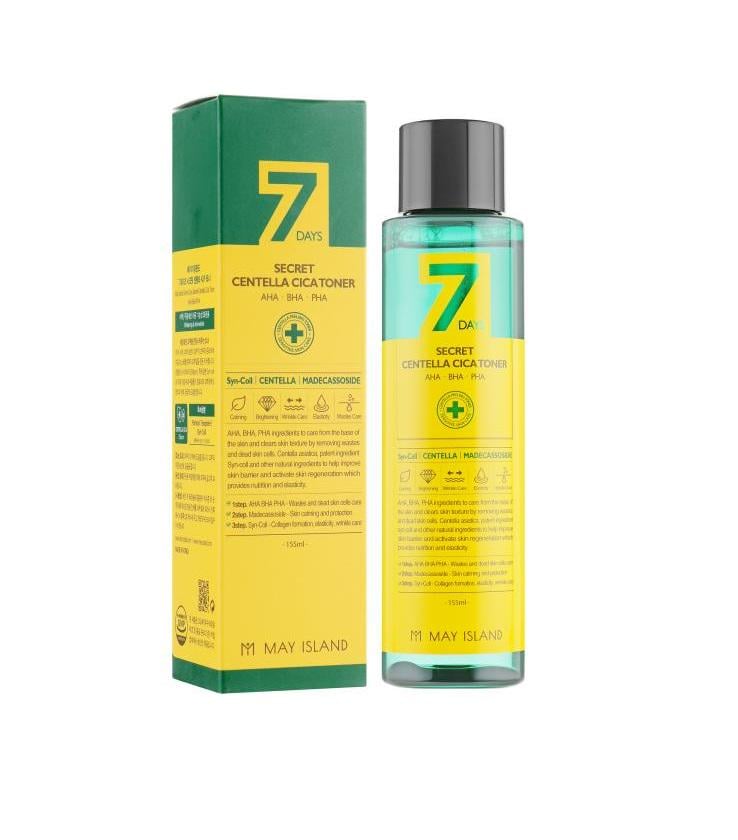 Кислотный тонер 7 Days Secret Centella Cica Toner AHA/BHA/PHA May Island 155 мл (8809515400518)
