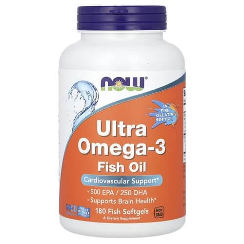 Омега-3 NOW Ultra Omega-3 Fish Oil 180 Fish Softgels (NOW-01665)