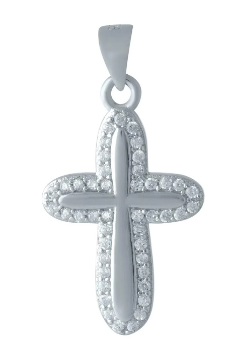 Хрестик срібний з фіанітами (73425)