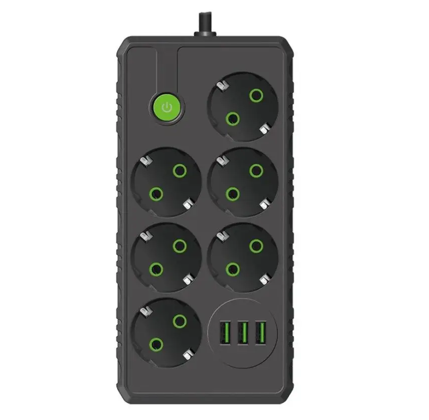 Удлинитель сетевой UA Power F17U 3 USB на 6 розеток 4 м Черный (600751)