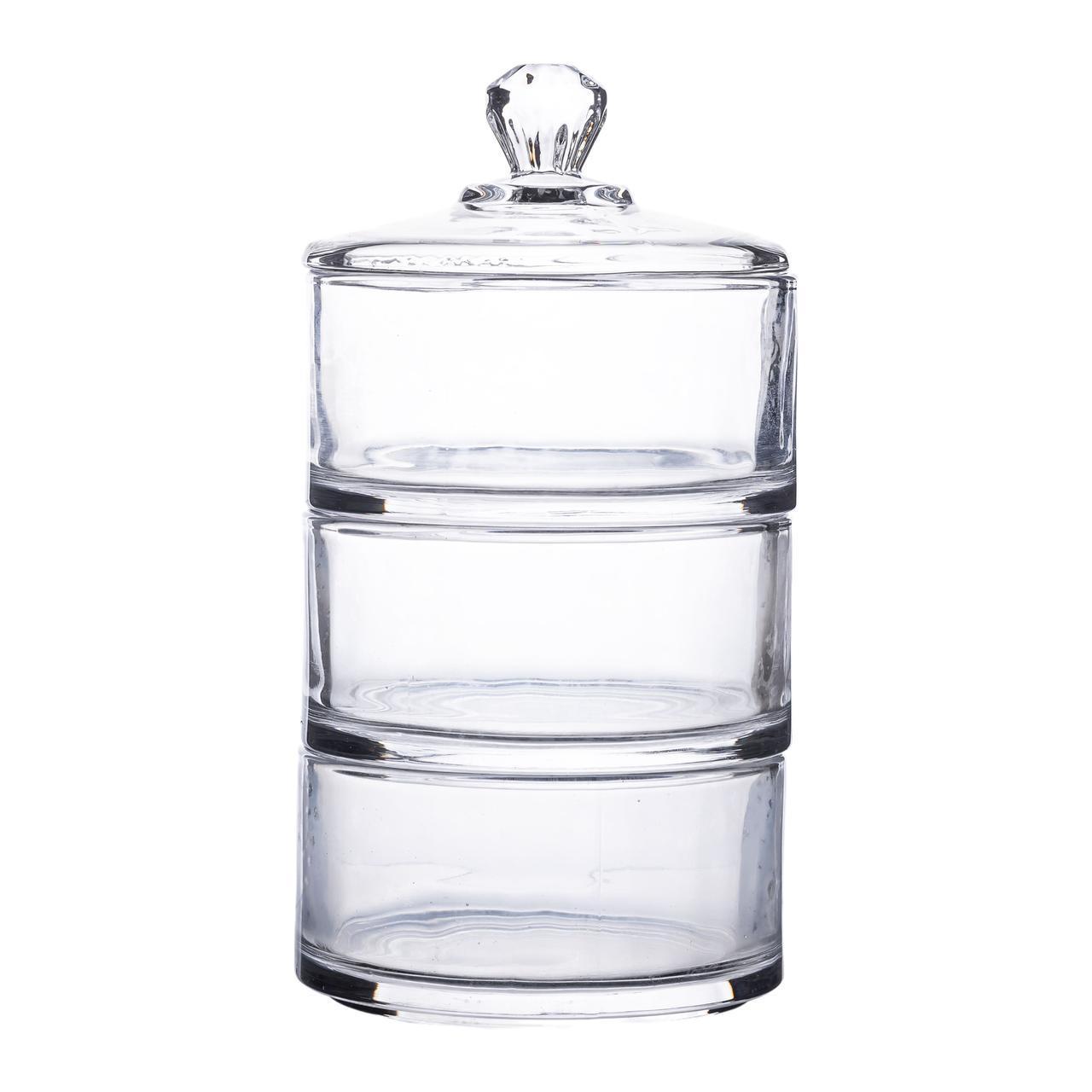 Конфетница трехъярусная стеклянная с крышкой HP-YH-22 Ø 10 см (A-033625) - фото 2