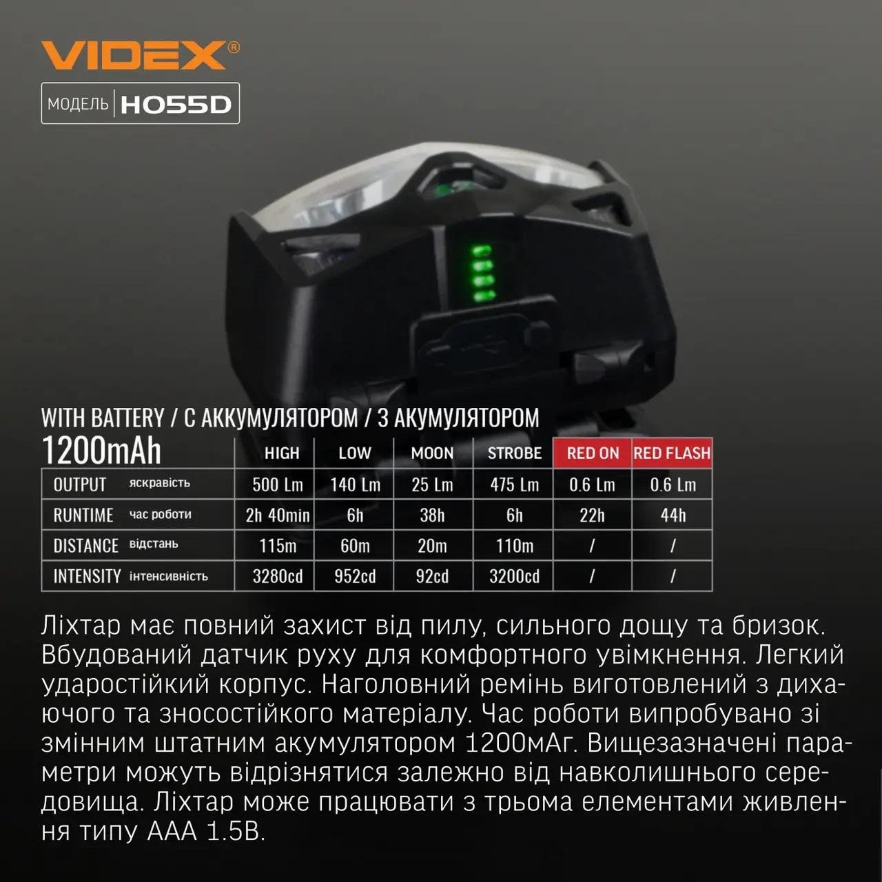 Налобный светодиодный фонарик Videx VLF-H055D 500Lm 5000K (483100) - фото 6