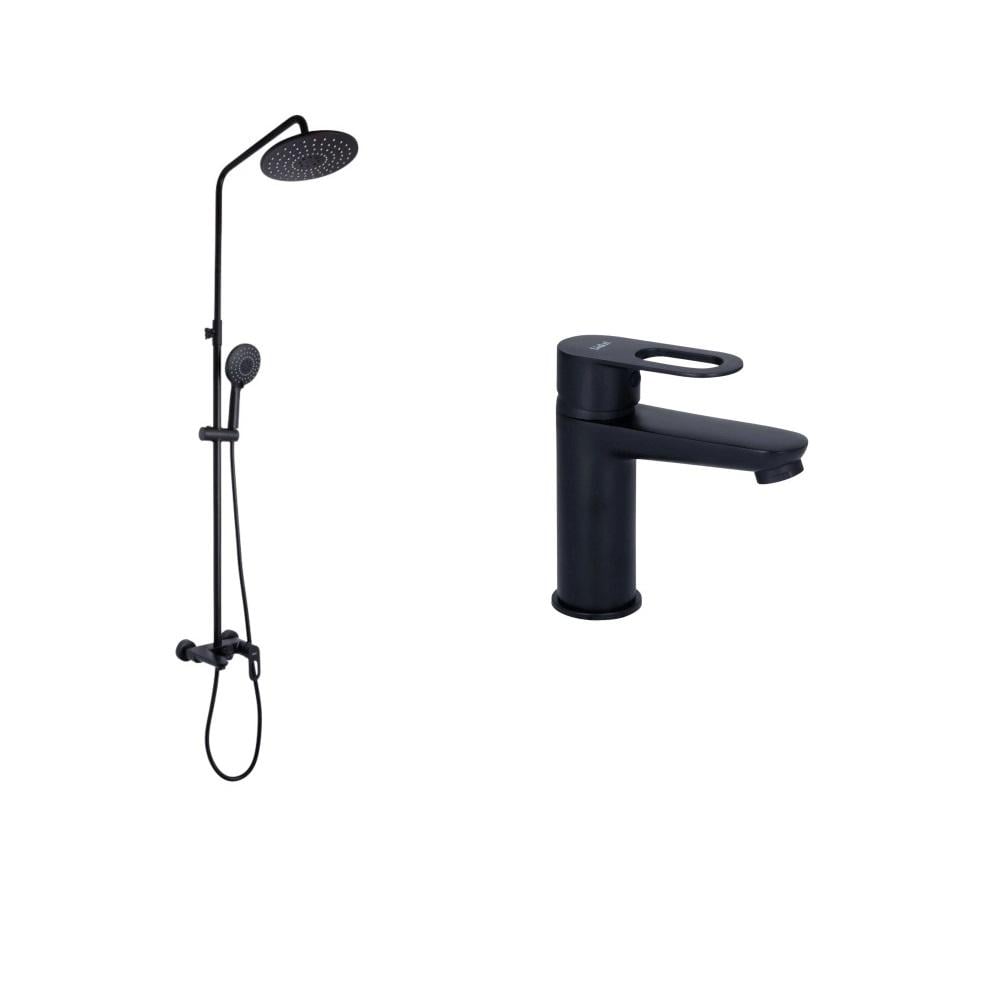 Набір змішувачів для ванни з тропічним душем Lidz Latwa 001Black Чорний (23621003)