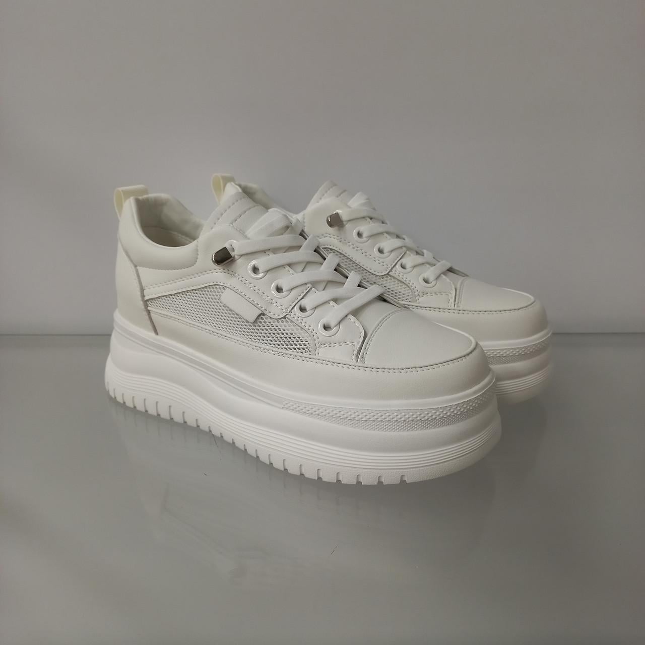 Кроссовки женские с сеткой на высокой платформе р. 41 Белый (33384704)