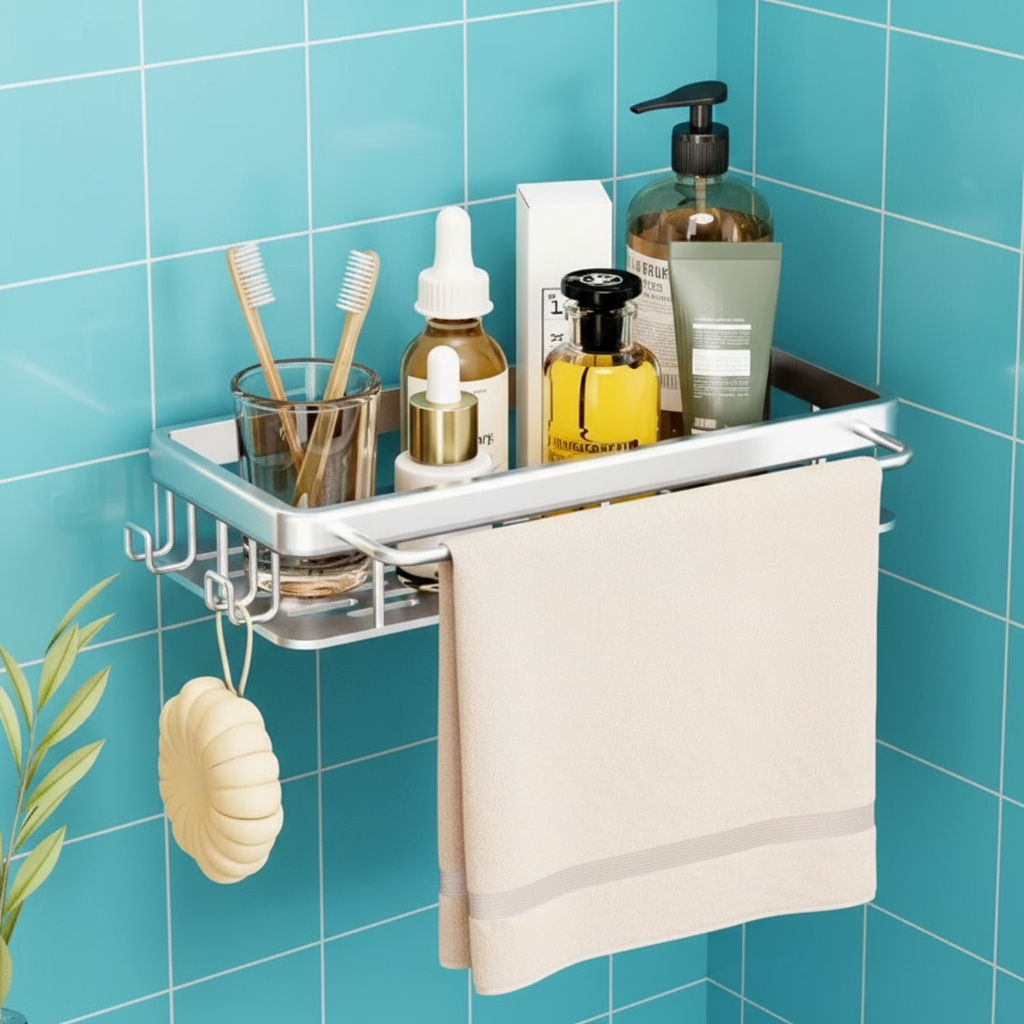 Полка с держателем и крючками Lighty для ванной комнаты 30 см (29505936) - фото 4