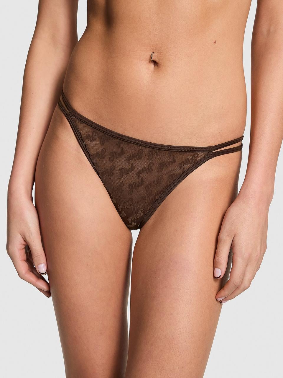 Трусики женские Victoria's Secret Logo Mesh Strappy L Коричневый (329425482310)