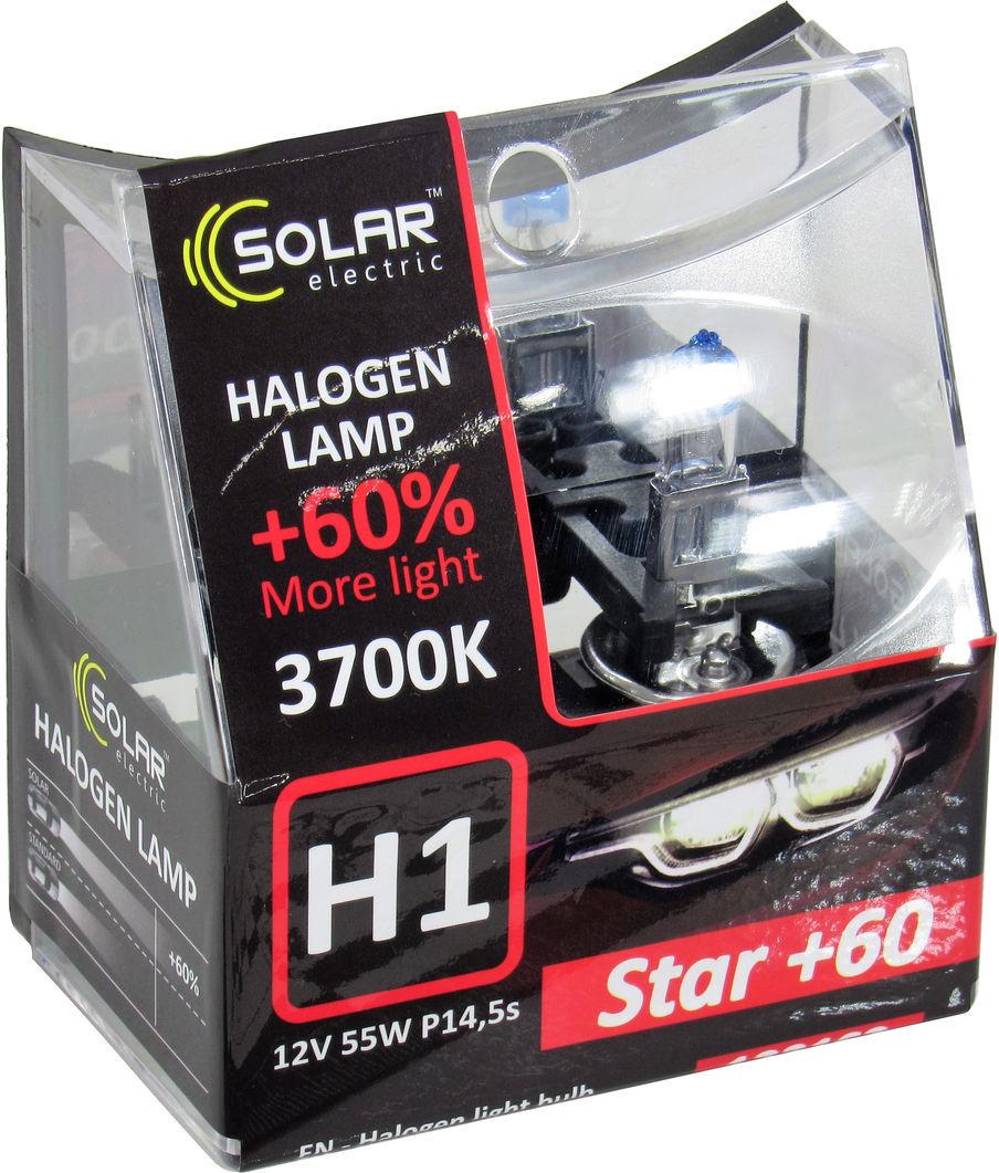 Лампочка галогенная H1 P14.5s 12V-55Вт Solar 3700K Starlight +60 2 шт. 1231S2 12V-H1 P14.5s