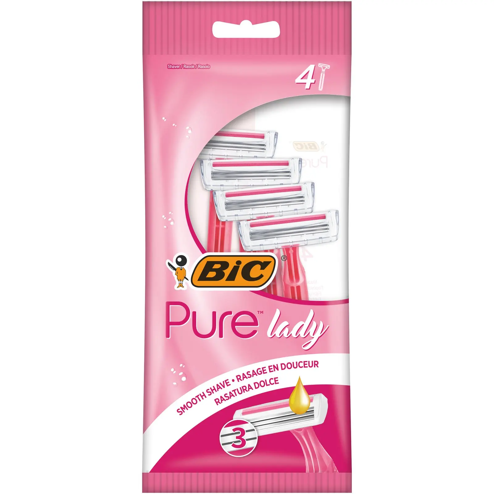 Станки бритвенные одноразовые BiC Pure 3 Lady Pink 4 шт. (363816)