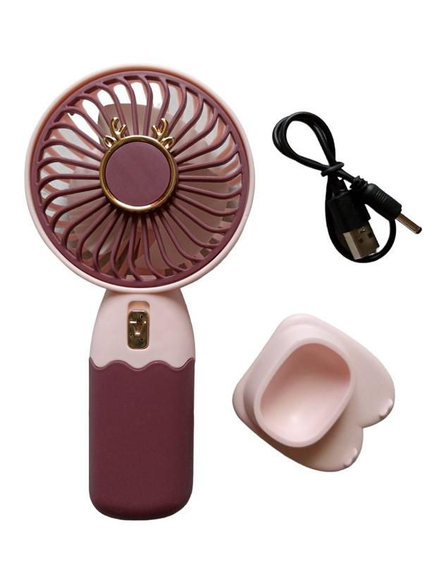 Вентилятор ручной аккумуляторный Mini Fan ZB088C с подставкой и USB-зарядкой Бордово-розовый (11293038) - фото 3